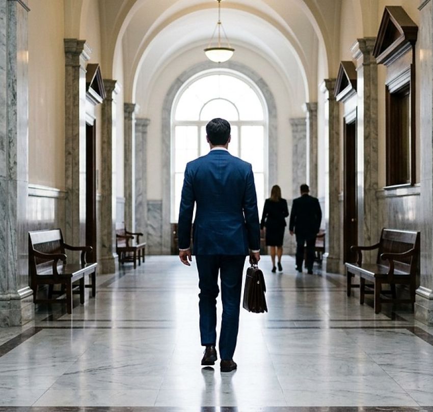A Memphis family law attorney walking toward the courtroom